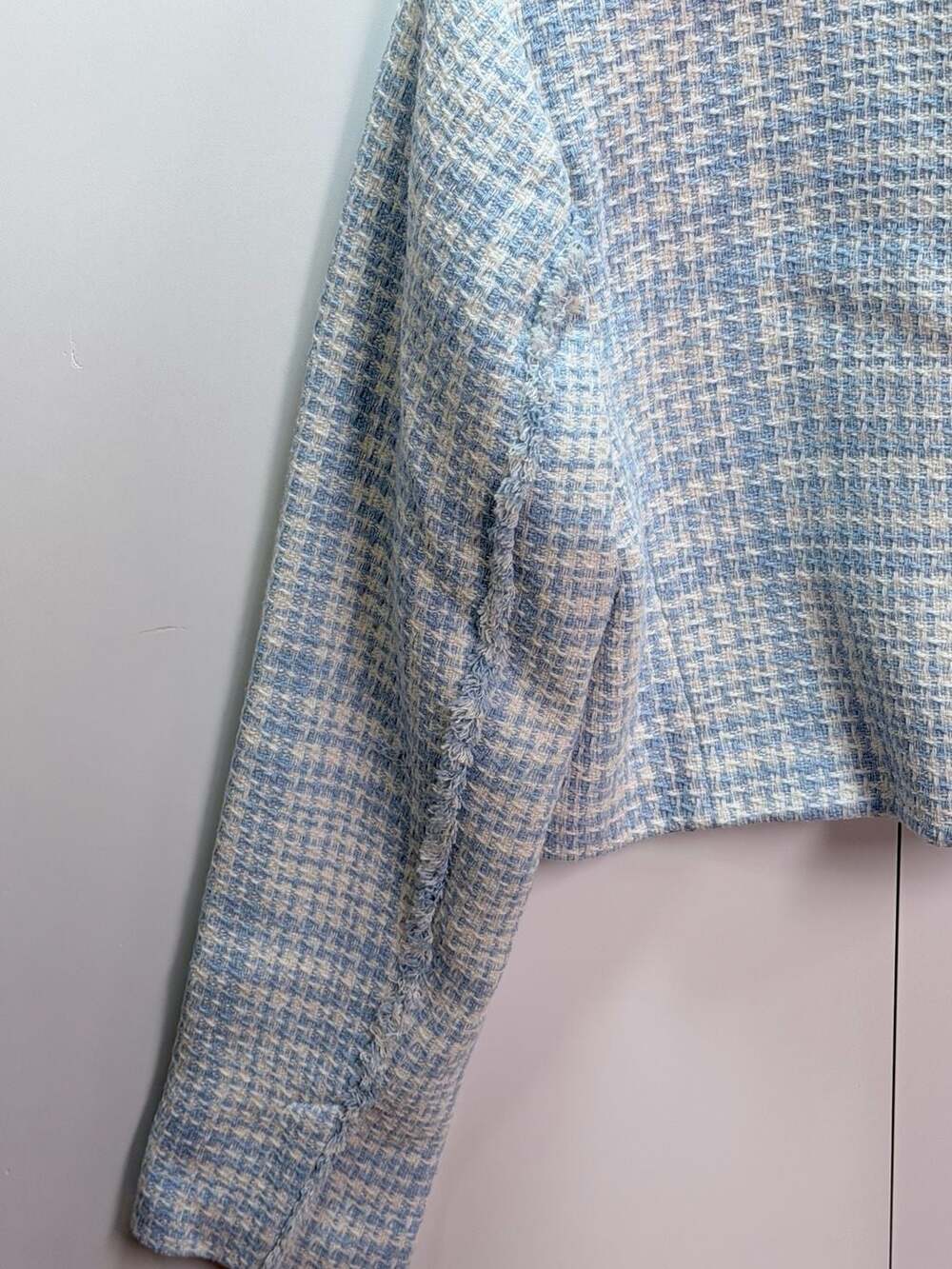 Zara Blue and White Tweed Cropped Double Breasted Blazer XXL - Picture 4 of 4